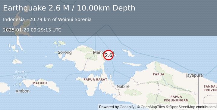 Earthquake West Papua Region, Indonesia (2.6 M) (2025-01-20 09:29:13 UTC)