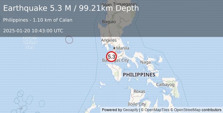 Earthquake Luzon, Philippines (5.3 M) (2025-01-20 10:43:01 UTC)