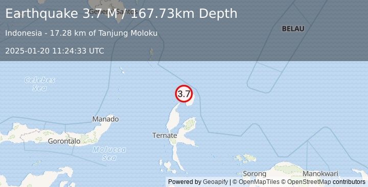 Earthquake Halmahera, Indonesia (3.7 M) (2025-01-20 11:24:33 UTC)