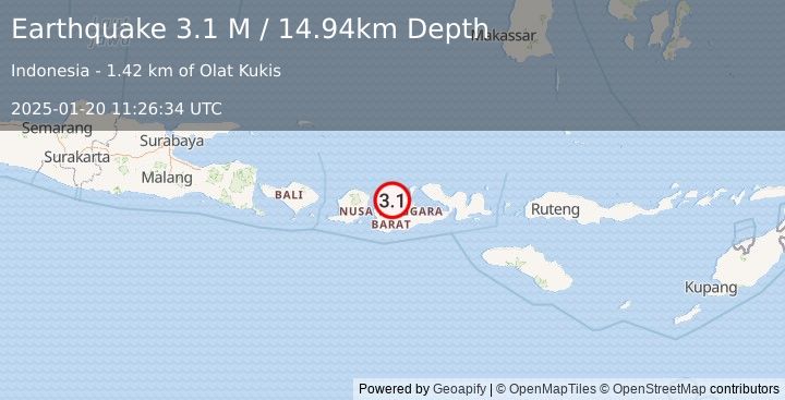 Earthquake Sumbawa Region, Indonesia (3.1 M) (2025-01-20 11:26:34 UTC)