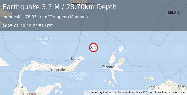 Earthquake Northern Molucca Sea (3.2 M) (2025-01-20 19:22:52 UTC)