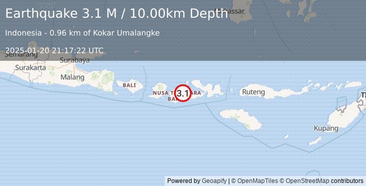 Earthquake Sumbawa Region, Indonesia (3.1 M) (2025-01-20 21:17:22 UTC)