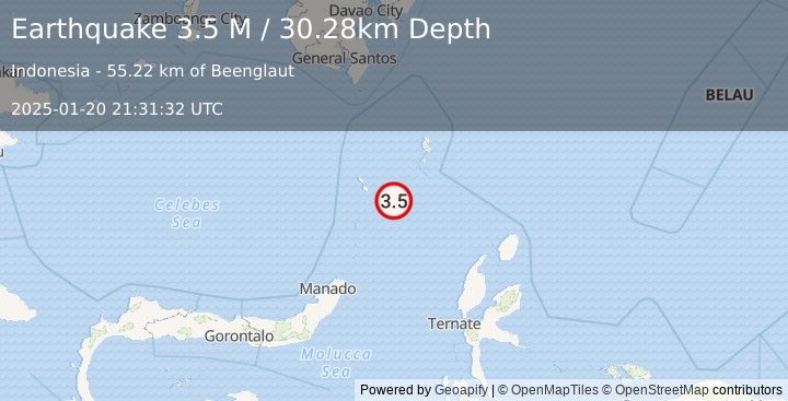 Earthquake Talaud Islands, Indonesia (3.5 M) (2025-01-20 21:31:32 UTC)