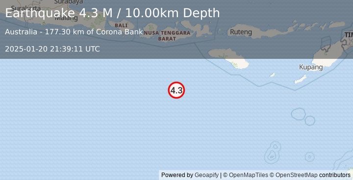 Earthquake South of Sumbawa, Indonesia (4.5 M) (2025-01-20 21:39:08 UTC)