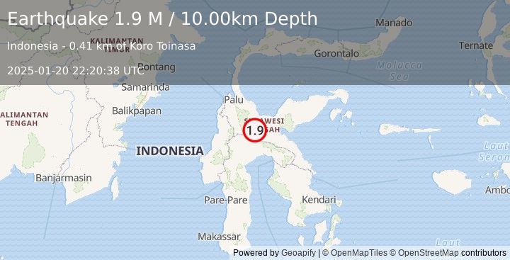 Earthquake Sulawesi, Indonesia (1.9 M) (2025-01-20 22:20:38 UTC)