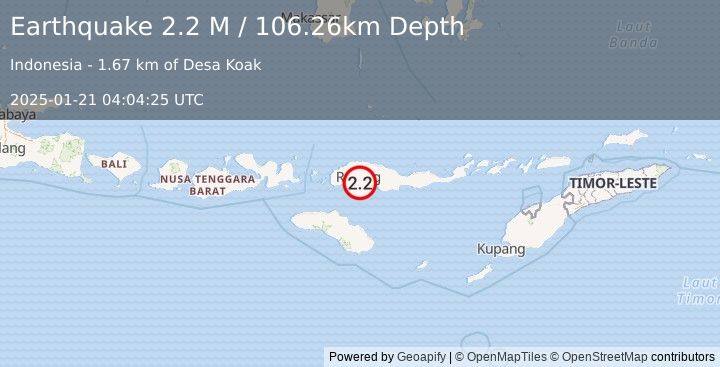 Earthquake Flores Region, Indonesia (2.2 M) (2025-01-21 04:04:25 UTC)