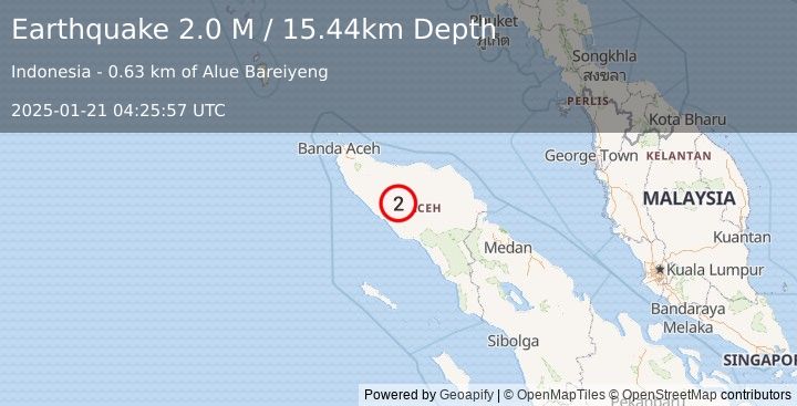 Earthquake Northern Sumatra, Indonesia (2.0 M) (2025-01-21 04:25:57 UTC)