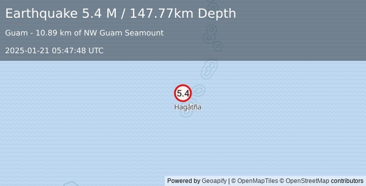 Earthquake Mariana Islands (5.4 M) (2025-01-21 05:47:48 UTC)