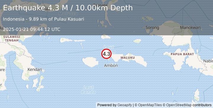 Earthquake Ceram Sea (4.3 M) (2025-01-21 09:44:12 UTC)