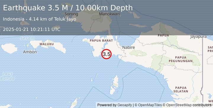 Earthquake West Papua Region, Indonesia (3.5 M) (2025-01-21 10:21:11 UTC)