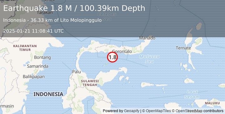 Earthquake Minahassa Peninsula, Sulawesi (1.8 M) (2025-01-21 11:08:41 UTC)