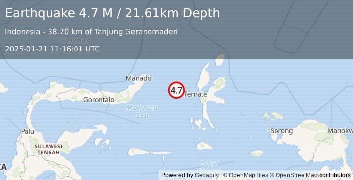 Earthquake Northern Molucca Sea (4.7 M) (2025-01-21 11:16:01 UTC)