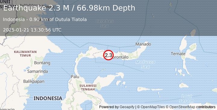 Earthquake Minahassa Peninsula, Sulawesi (2.3 M) (2025-01-21 13:30:56 UTC)