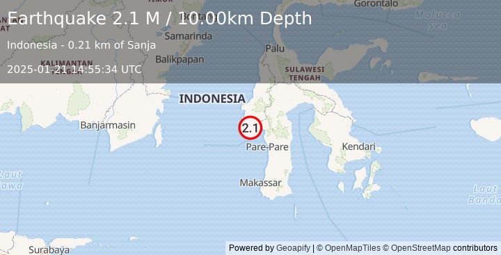 Earthquake Sulawesi, Indonesia (2.1 M) (2025-01-21 14:55:34 UTC)