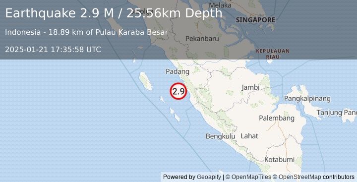 Earthquake Southern Sumatra, Indonesia (2.9 M) (2025-01-21 17:35:58 UTC)