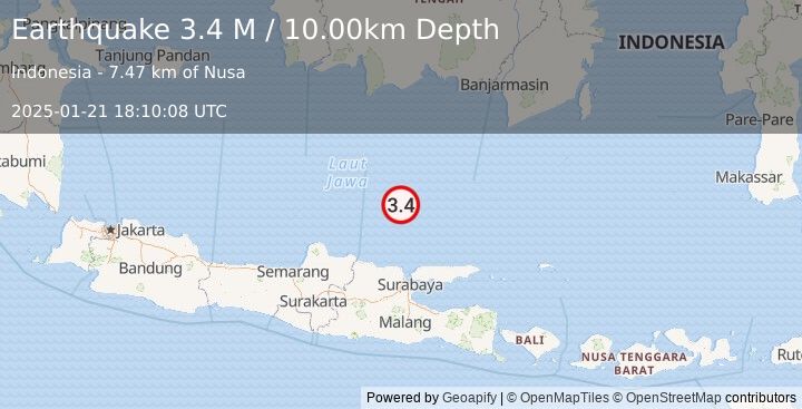 Earthquake Java Sea (3.4 M) (2025-01-21 18:10:08 UTC)