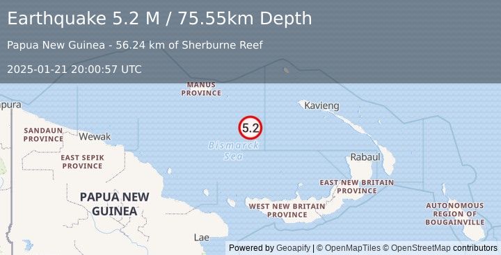 Earthquake Bismarck Sea (5.2 M) (2025-01-21 20:00:57 UTC)