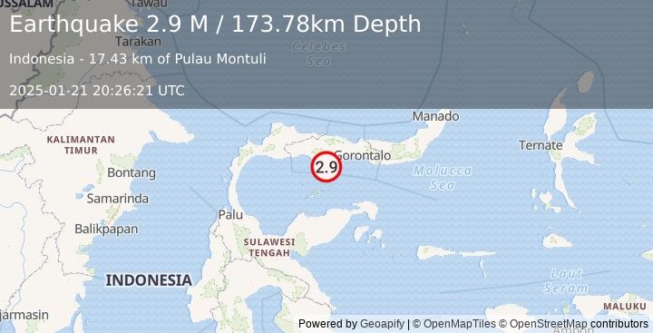 Earthquake Minahassa Peninsula, Sulawesi (2.9 M) (2025-01-21 20:26:21 UTC)