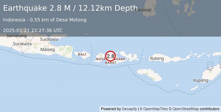 Earthquake Sumbawa Region, Indonesia (2.8 M) (2025-01-21 22:27:36 UTC)