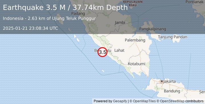 Earthquake Southern Sumatra, Indonesia (3.5 M) (2025-01-21 23:08:34 UTC)