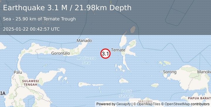 Earthquake Northern Molucca Sea (3.1 M) (2025-01-22 00:42:57 UTC)