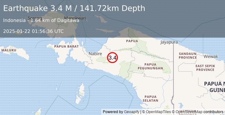 Earthquake West Papua, Indonesia (3.4 M) (2025-01-22 01:56:36 UTC)