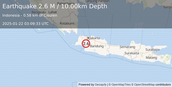 Earthquake Java, Indonesia (2.6 M) (2025-01-22 03:09:33 UTC)