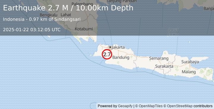 Earthquake Java, Indonesia (2.7 M) (2025-01-22 03:12:05 UTC)