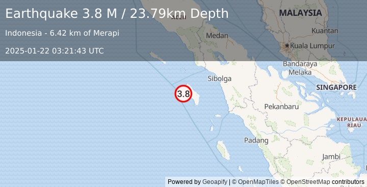 Earthquake Northern Sumatra, Indonesia (3.8 M) (2025-01-22 03:21:43 UTC)