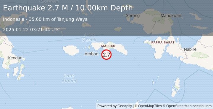 Earthquake Seram, Indonesia (2.7 M) (2025-01-22 03:21:44 UTC)