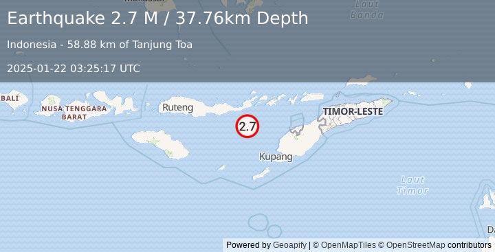 Earthquake Savu Sea (3.2 M) (2025-01-22 03:25:18 UTC)