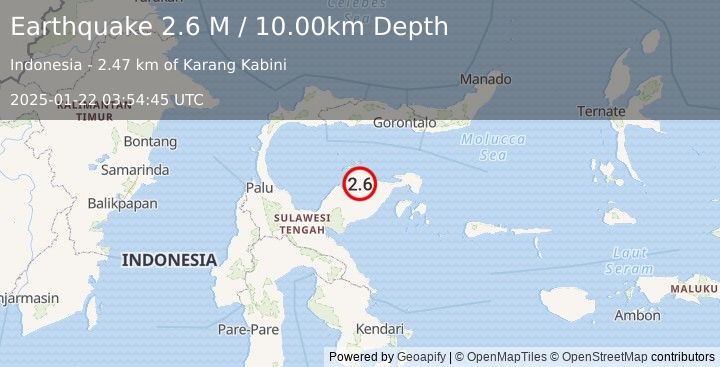 Earthquake Minahassa Peninsula, Sulawesi (2.6 M) (2025-01-22 03:54:45 UTC)