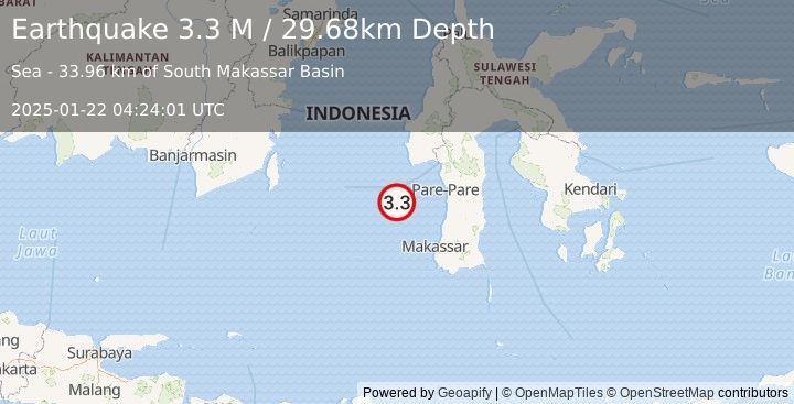 Earthquake Sulawesi, Indonesia (3.3 M) (2025-01-22 04:24:01 UTC)