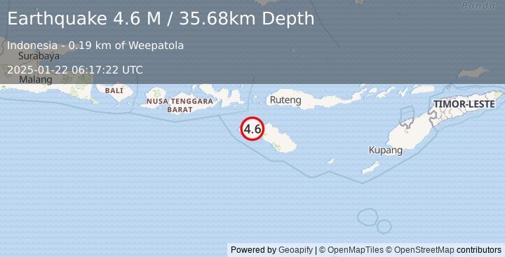 Earthquake Sumba Region, Indonesia (4.6 M) (2025-01-22 06:17:22 UTC)