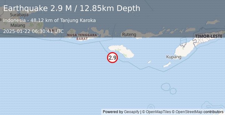 Earthquake Sumba Region, Indonesia (2.9 M) (2025-01-22 06:30:41 UTC)