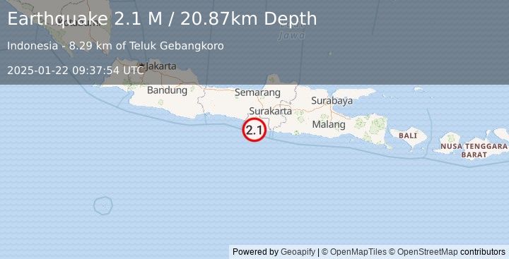 Earthquake Java, Indonesia (2.1 M) (2025-01-22 09:37:54 UTC)