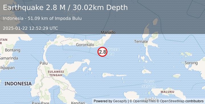 Earthquake Southern Molucca Sea (2.8 M) (2025-01-22 12:52:29 UTC)