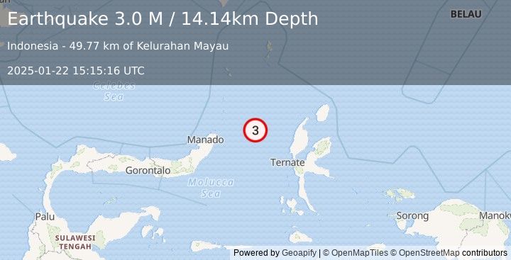 Earthquake Northern Molucca Sea (3.0 M) (2025-01-22 15:15:16 UTC)