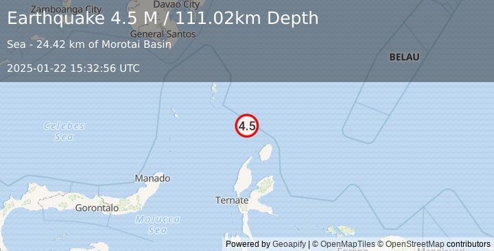 Earthquake Talaud Islands, Indonesia (4.5 M) (2025-01-22 15:32:56 UTC)