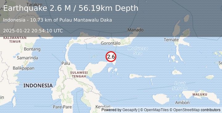 Earthquake Minahassa Peninsula, Sulawesi (2.6 M) (2025-01-22 20:54:10 UTC)