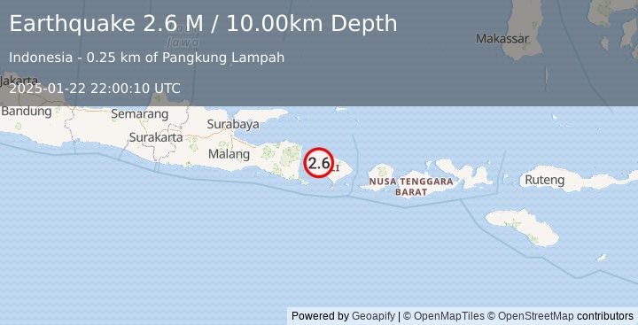 Earthquake Bali Region, Indonesia (2.6 M) (2025-01-22 22:00:10 UTC)