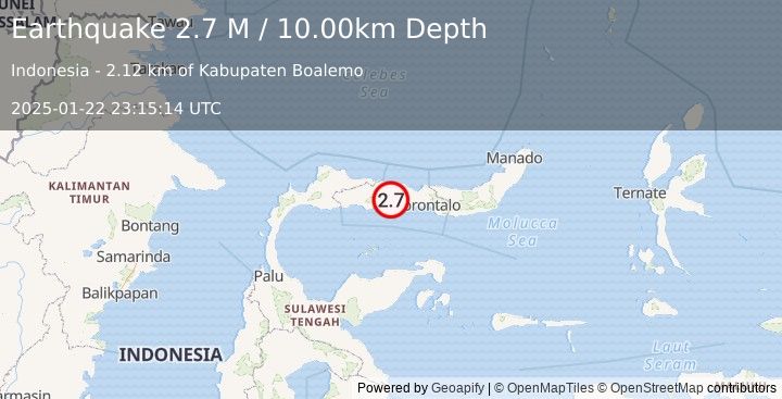 Earthquake Minahassa Peninsula, Sulawesi (2.7 M) (2025-01-22 23:15:14 UTC)