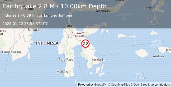 Earthquake Sulawesi, Indonesia (2.8 M) (2025-01-22 23:55:57 UTC)