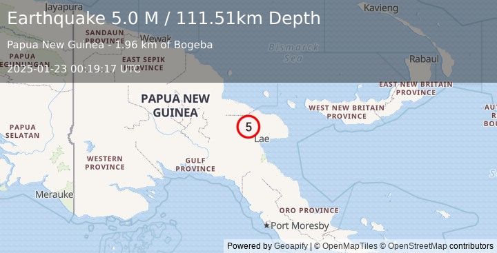 Earthquake Papua New Guinea Region (5.0 M) (2025-01-23 00:19:17 UTC)