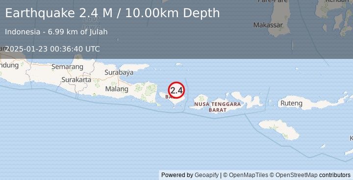 Earthquake Bali Region, Indonesia (2.4 M) (2025-01-23 00:36:40 UTC)