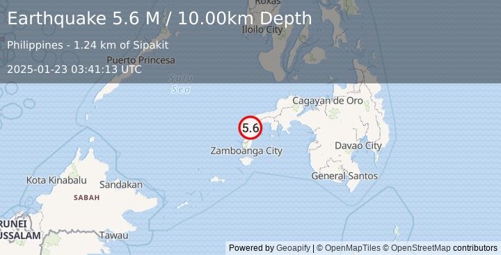 Earthquake Mindanao, Philippines (5.5 M) (2025-01-23 03:41:15 UTC)