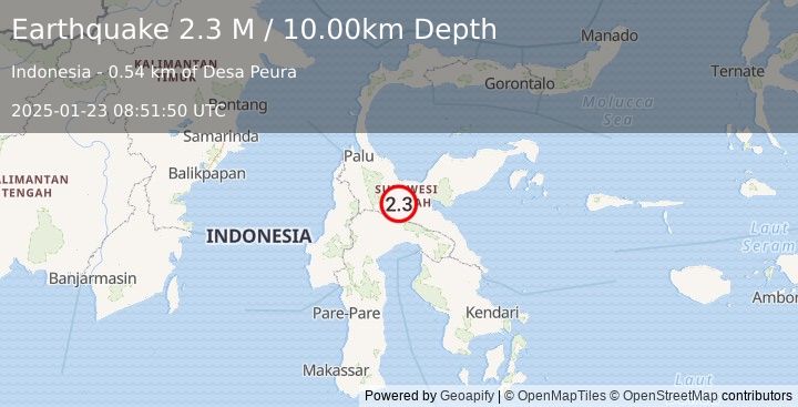 Earthquake Sulawesi, Indonesia (2.3 M) (2025-01-23 08:51:50 UTC)