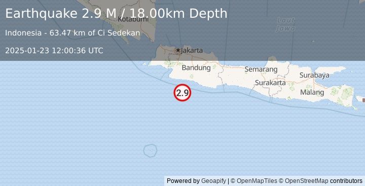 Earthquake Java, Indonesia (2.9 M) (2025-01-23 12:00:36 UTC)