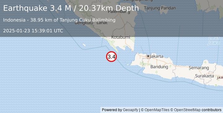 Earthquake Sunda Strait, Indonesia (3.4 M) (2025-01-23 15:39:01 UTC)