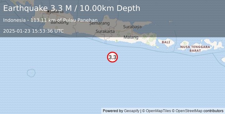 Earthquake South of Java, Indonesia (3.3 M) (2025-01-23 15:53:36 UTC)